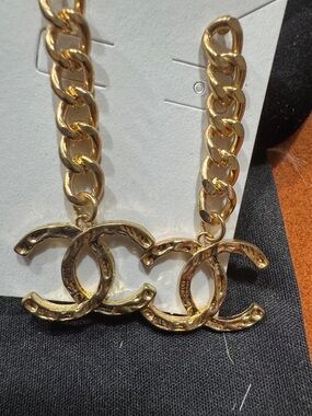 Gold Chain Drop Earrings with Interlocking CC